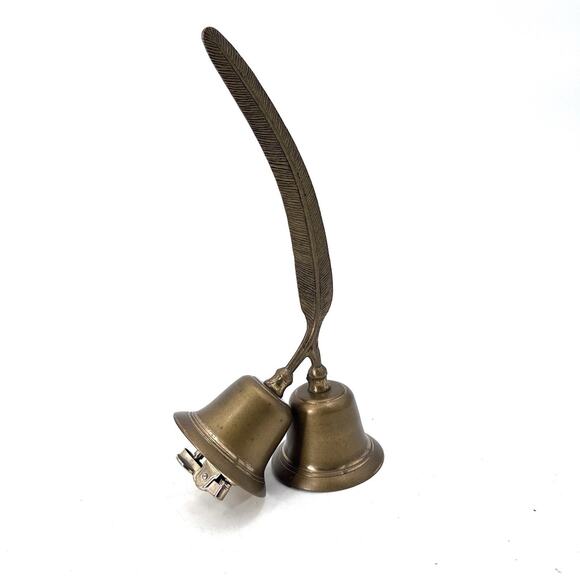 Unique & Rare Vintage Brass Dinner Bell Lighter with Quill Feather Handle - Picture 4 of 5